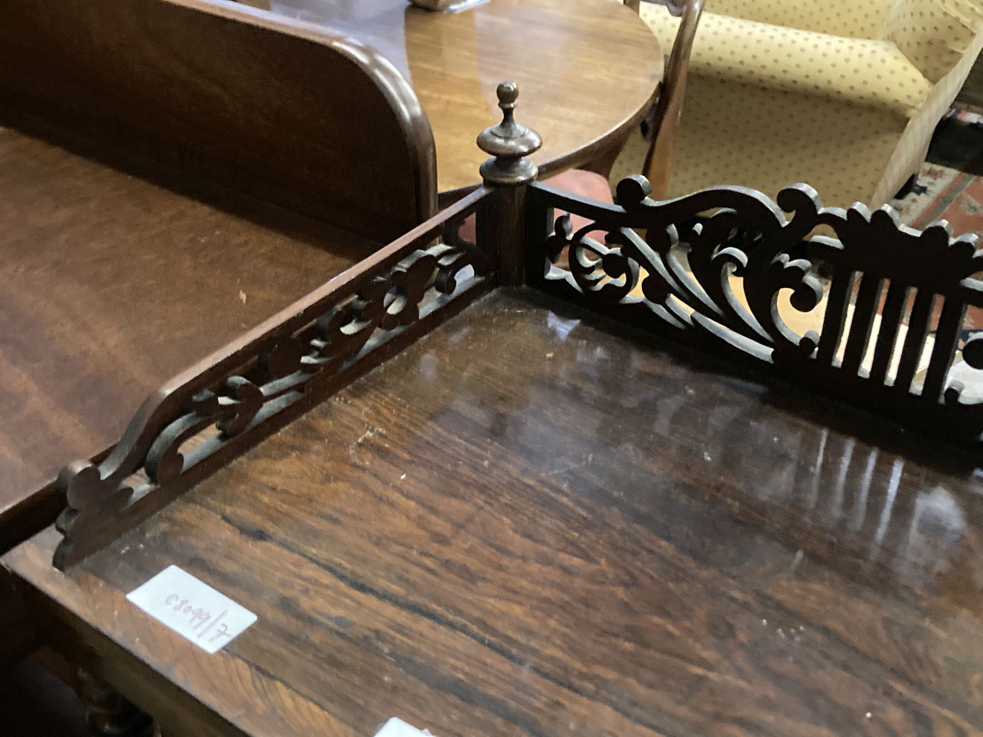 A Victorian rosewood three tier whatnot, width 50cm depth 36cm height 108cm